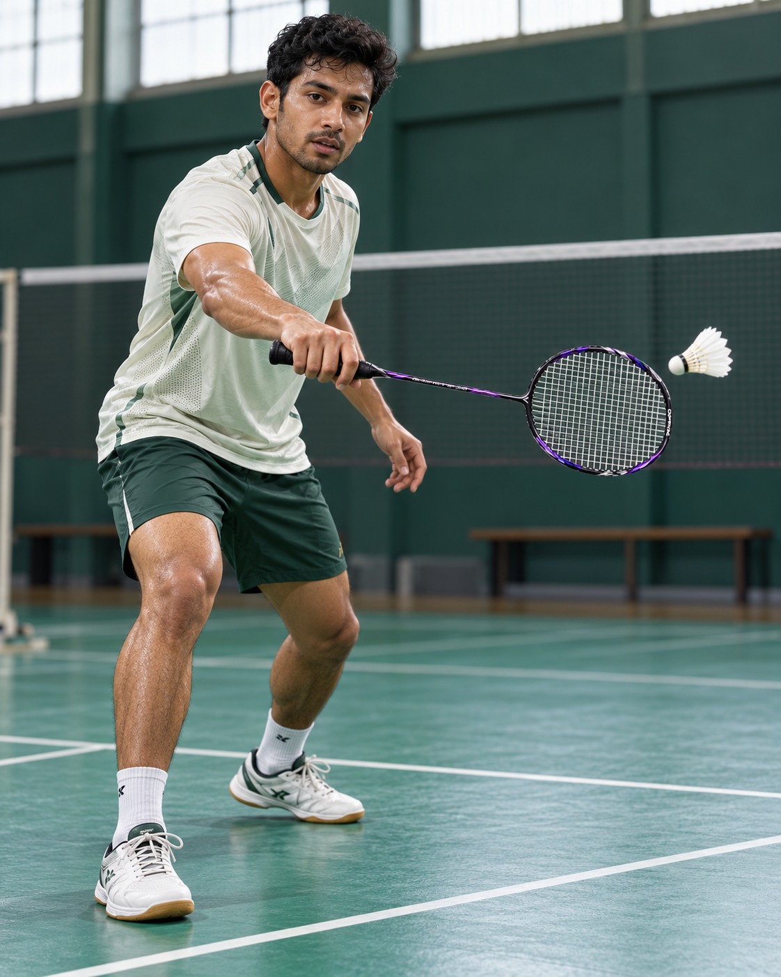 OPPUM STRIKE badminton concept in a court scene